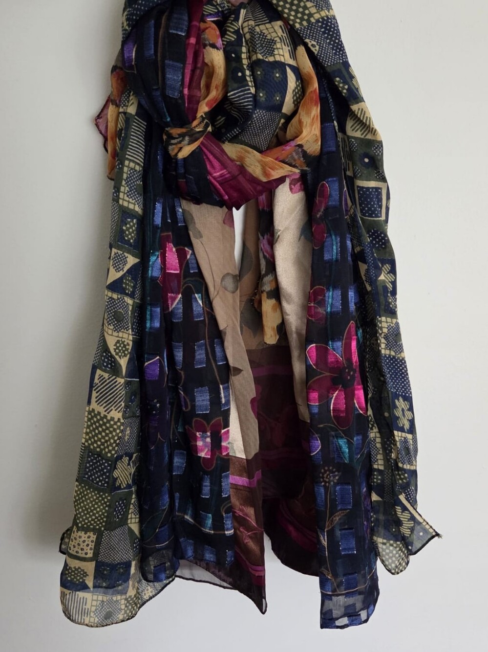 4 Multicolor Floral & Geometric Lightweight Women's Scarf Bundle Lot Set
